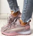 Women's Net Surface Lace-Up Sneakers - Omega Walk - M83-PINK-35